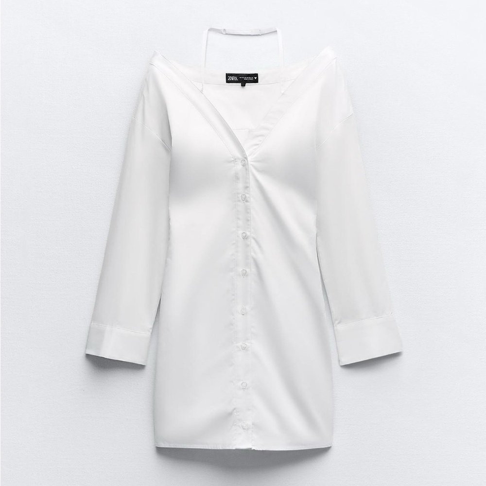 Zara White Off the Shoulder Trench Coat Dress